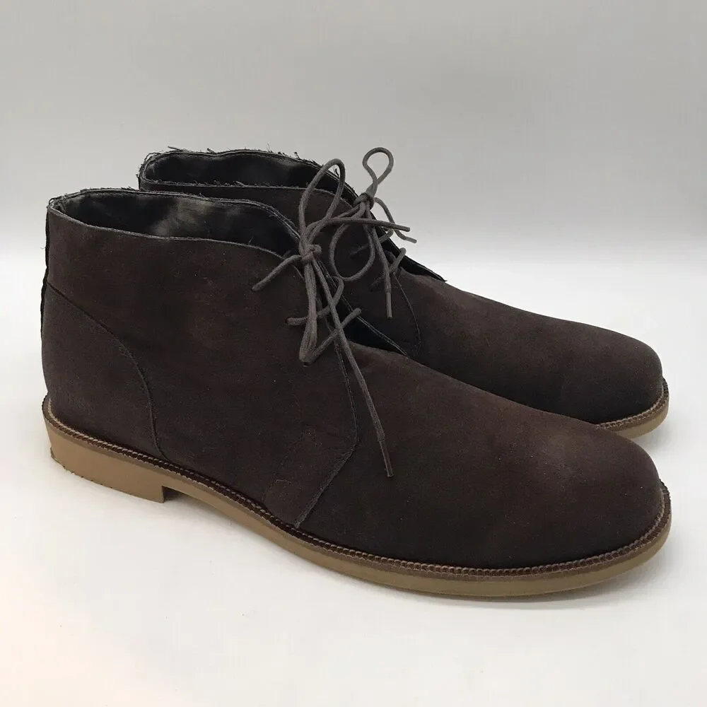 Guess Brown Faux Suede Leather Chukka Boots Men's 12 Lace Up Mid Top Ankle Shoes